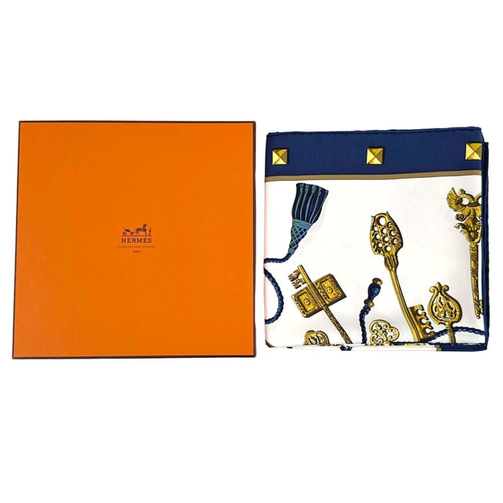 HERMES Blue Silk Scarf - Picture 6 of 9